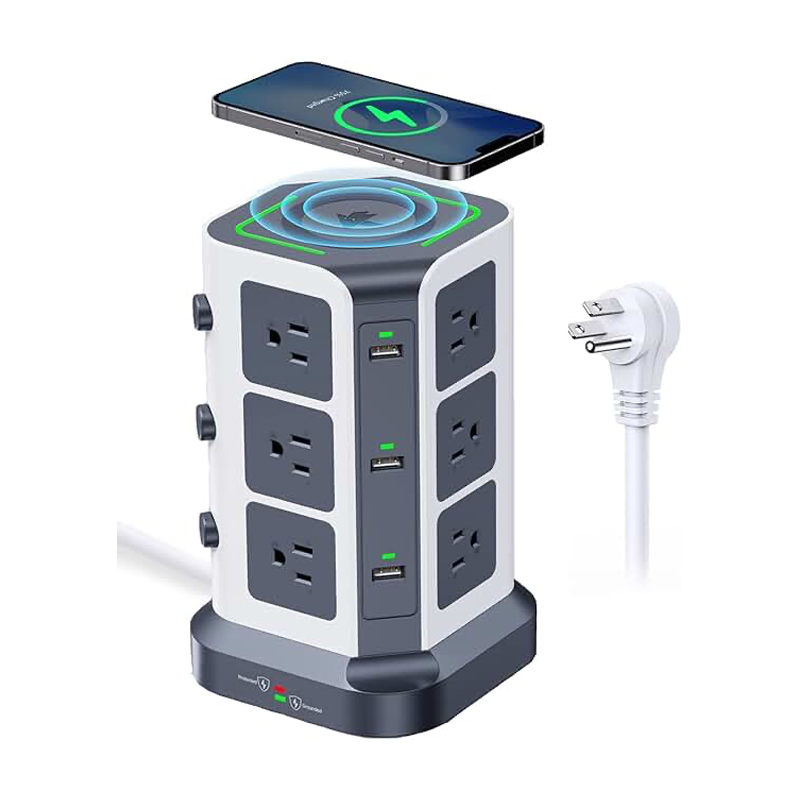 Vertical Power Strip Tower with Wireless Charging